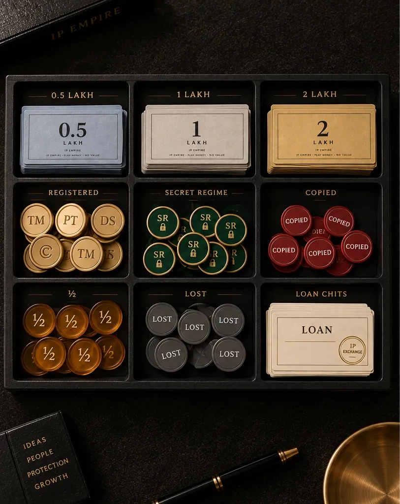 The bank tray holding notes, tokens, chips and loan chits
